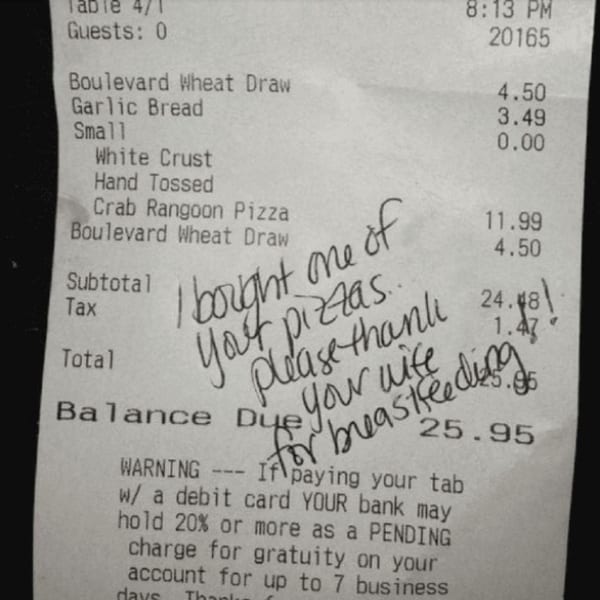 Mom Breastfeeding Waitress Note